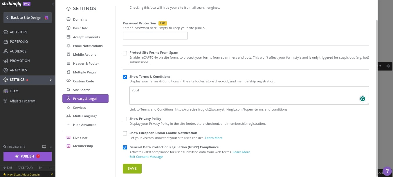 null Ecommerce website settings for GDPR Compliance